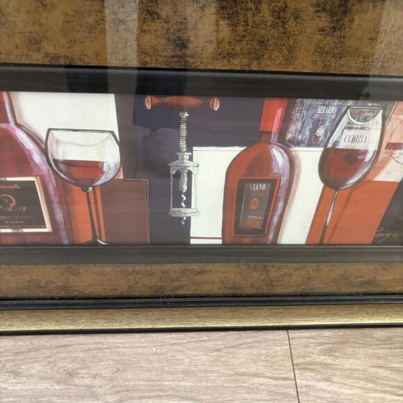 Classic Wine Print Signed "Rouge" Framed Black and Gold - Picture 7 of 8